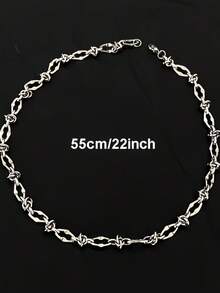 1pc Unisex Stainless Steel Geometric Necklace, Punk Style Asymmetric Sweater Chain, Luxury Jewelry Accessory, Non-Fading - Steel - View 4