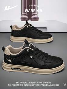 WARRIOR 1 Pair Men's Lace-Up Casual Sneakers, Personalized Niche Fashion Versatile Lightweight Durable Non-Slip Outdoor Low-Top Leisure Shoes, Thick Sole Height Increasing Trainers - Dark Khaki - View 4