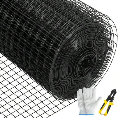 48\" X 50' Galvanized Steel Hardware Cloth - 1\"X1\" Mesh, 16 Gauge Vinyl Coated Fencing With Cutting Plier & Fabric Gloves For Garden Enclosures & Pet