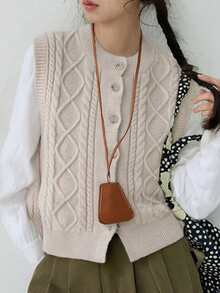 Alicedudu Suéter Cardigan de Gola Redonda Vintage Tecido Retalhos Feminino, Outono/Inverno - Cinza damasco claro - Visão 4