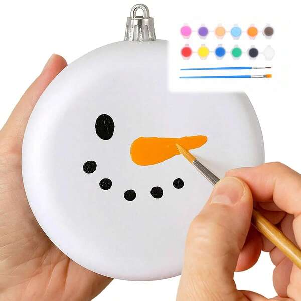 20pcs DIY 3.15inch White Plastic Circular Hollow Ball Decorations, Including Acrylic Paint And Brushes, DIY Handmade Set, Christmas Tree Decorations, White Matte Flat Panel, Suitable For DIY Christmas Tree Decorations, Wall Art, Christmas Decorations, Ations, Gifts Home Decor Room Decor Winter