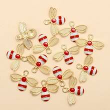 10pcs Cute Rhinestone Bee Shaped Zinc Alloy Oil Drip Diy Jewelry Pendant For Earrings, Necklace And Other Accessories