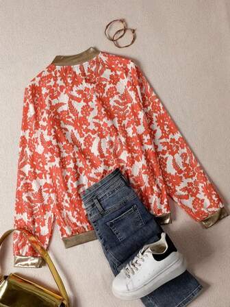 Jul Dam Kontrastfärgad Långärmad Avslappnad Dragkedja Jacka, Mångsidig