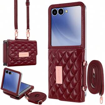 VIETAO Fashion Crossbody Card Slot Leather Mobile Phone Bag Case Compatible With Samsung Galaxy Flip 3 4 5 6 7 Lanyard Wallet Phone Cover