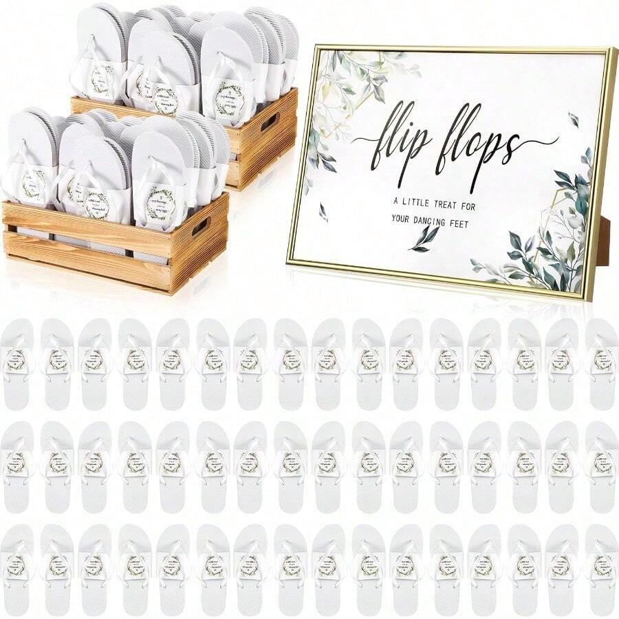 24 Pairs Wedding Party Favors Flip Flops Bulk Wedding Sign For Guest - 白色 - 查看 1
