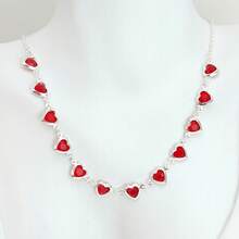 Kit Of 2 Heart-Shaped Bracelets And Necklaces, Colored , 925 Silver Plated - 紅色 - 查看 3