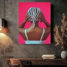 1pc African American Hair Braiding Wall Art Canvas Print - Empowering Beauty Salon Decor For Living Room, Bedroom, Or Beauty Studio - Modern Aesthetic Home Artwork - 彩色 - 查看 4