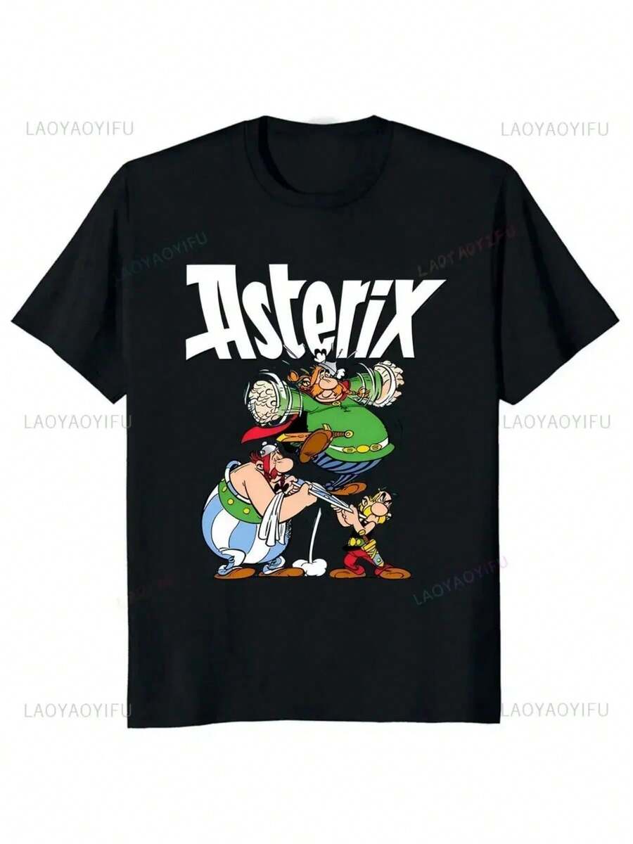 Funny Asterix With Obelix French Anime Print T-Shirt  Harajuku Short Sleeve Neutral Shirt Pattern Large T-Shirt - màu đen - Xem 1