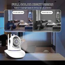 1个无线5G WiFi安防摄像头，具备全高清视频、双向语音、移动侦测和AI追踪功能，USB供电，适用于室内/室外家庭监控，可远程查看和报警通知。无线安防摄像头，室内监控，外观时尚，视频质量高，智能家居设备，适合科技达人用户，设计紧凑，结构坚固耐用，也可用于办公室监控。 - 彩色 - 查看 10