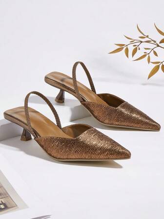 Women's Solid Color Pleated Kitten Heel Shoes, Elegant Pointed Toe High Heels, Fashionable Ankle Strap High Heels (Random Cut)