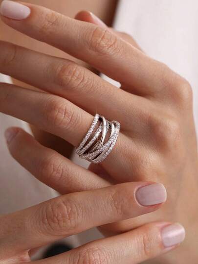 1pc Light Luxury High Flash Three Dimensional Multi-Layer Design Ring 925 Sterling Silver Women's Ring Elegant Women's Jewelry Valentine's Day Birthday Gift Daily Wear