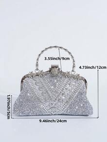 Túi cầm tay đính đá Rhinestone, Túi xách đeo tay bằng sắt, Ví dự tiệc, Túi xách sang trọng cho nữ dự tiệc Gala, Túi xách trang trọng thanh lịch tinh tế, Túi đính đá Rhinestone quyến rũ - Bạc - Xem 9