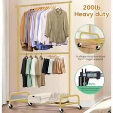 Heavy Duty Clothing Racks Hanging Clothes Rack, 43 Wide Rolling Garment Rack Metal Clothing Hanger Rack With Wheels Wardrobe Rack Coats, Shirts, Dress, Black - 金色+雙桿 - 查看 2