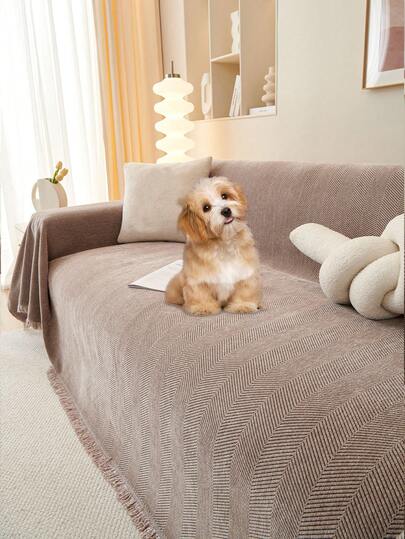 1pc Chenille Jacquard Sofa Cover, All-Season Sofa Cushion Slipcover, Minimalist Modern Style, Machine Washable, Fits Single/Double/Three/Four-Seater Sofas And Modular Sofas, Home Decor