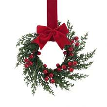 2个/1个带丝带的圣诞花环，26厘米/10.24英寸，适用于厨房橱柜、窗户、墙壁、前门装饰，小型圣诞花环 - 紧凑型圣诞花环，适合室内使用，壁炉、窗户、农舍室内家居装饰 - 彩色 - 查看 12