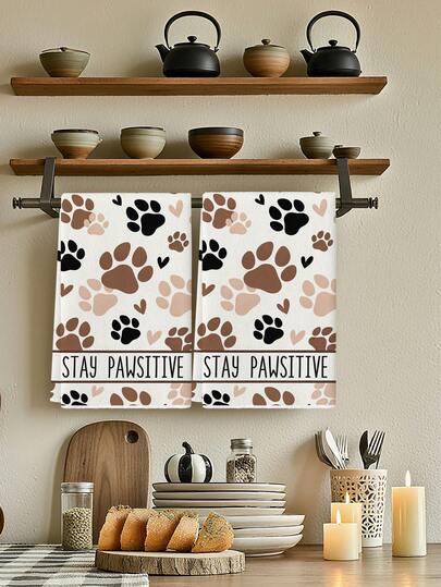2pcs Animal Pattern Kitchen Towels, Suitable For Home, Kitchen, Dining, Party Decor, Cute Dachshund Silhouette Design