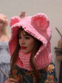 Festive Bear Ears Knit Hat & Scarf Set - Winter Fashion For Women, Christmas & Holiday Gift Idea - Multicolor - View 8