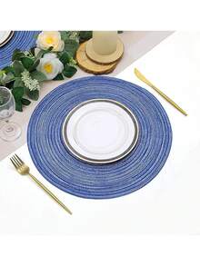 Set da 2 pezzi/12 pezzi di sottopiatti e sottobicchieri rotondi in cotone intrecciato da 15 pollici per tavolo da pranzo, lavabili e reversibili, adatti per cucina, feste, cene in famiglia (blu reale)