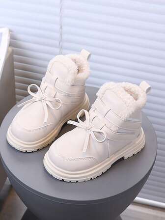 Kids Thermal Lined Ankle Boots, 2025 Autumn/Winter New Soft Bottom Anti-Slip Boots For Little Girls, Round Toe Versatile Leather Warm Thick Flat Boots