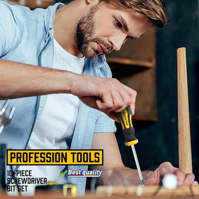 Set de 10 destornilladores magnéticos, 5 piezas de cabeza plana y 5 piezas de cabeza plana con mango acolchado profesional