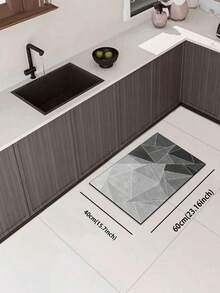 一塊具高端質感和簡單拼接圖案的矽膠泥廚房地墊，輕奢時尚風格，具有緩衝和減輕疲勞的作用。該墊吸水快干，防滑，由簡單矽膠泥和柔軟橡膠製成。適用於廚房、浴室、門廊、洗衣房等場所，可用於室內裝飾。