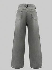 新款欧式复古阔腿牛仔裤，中腰宽松修身直筒休闲牛仔裤，四季百搭 - 淺灰色 - 查看 5