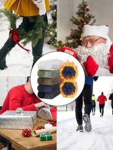 5 Pairs Unisex Autumn/Winter Thick Thermal Insulated Towel Socks, Outdoor Hiking Colorblock Sports Socks