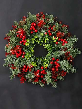 40 厘米/15.7 英寸经典人造雪松圣诞花环 - 逼真的常绿植物门装饰，非常适合前门、窗户和墙壁，室内/室外节日装饰，圣诞门花环家居装饰