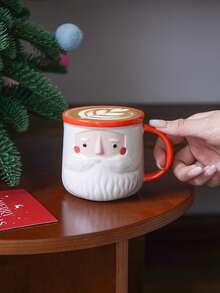 1pc Hand-Painted Santa Claus Ceramic Cup, Cute Snowman Coffee Mug, Exquisite High-Quality, Suitable For Christmas Home Decor, Drinkware For Christmas Eve Dinner, Office/Bedroom/Living Room, Gift