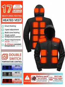 sweat-shirt à capuche casual pour hommes de couleur unie avec chauffage bizone, chauffage localisé