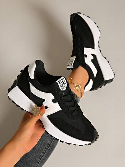 Retro Thick Sole Sneakers, Thickened Upper, Suitable For Running, Women