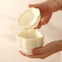 5/10 件套不易碎的花卉蘸酱碗、酱油盘、蘸酱杯、蘸酱小碗、果酱碟、调味盘、家庭套装水果果酱碗、甜点碗、酱料调味盘、厨房和餐厅甜点小碗，适合家庭聚会和派对 - 奶油色 - 查看 1