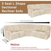 Peryiter 7 Pcs L Shape Sectional Recliner Sofa Covers 5 Seat Sectional Couch Covers Milk Silk Velvet Stretch Reclining Sofa Slipcover Furniture Protector For Living Room(Dark Gray,Milk Silk)