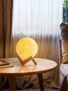 Lampada a forma di luna, luce notturna creativa per atmosfera da comodino, lampada da camera da letto con supporto in legno, luce notturna a LED per decorazione domestica, regalo di compleanno per ragazzi e ragazze, alimentata a batteria, adatta per vari tipi di stanza - regalo di compleanno e Natale