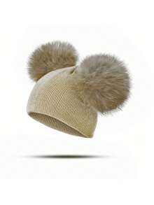 1pc Kids Pom Pom Knit Beanie Hat, Unisex Baby Toddler Outdoor Windproof Warm Cap - 1PC - View 11