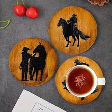 Set Of 6 Vintage Rodeo Theme Coasters, Western Shore Wooden Coaster Set, Home Decor Coasters For Coffee Mugs, Drinking Mugs, Mugs, For Home, Cafe, Afternoon Tea - Indoor Decor, Holiday Room Decor, Party Accessory, Great Gift Idea, Great Gift Idea, Great For Gift Giving, Christmas Gift, Birthday Gift, Party Decor, Kitchen Decor, Table Decor, Available In 1 Set Or 31 Sets