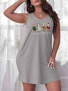 Women's Plus Size Nightgown Just A Jolly Goose Camisole Nightdress Casual Summer Vacation Clothing Gifts For Women Sleeveless Pajamas For Women Set - Xám - Xem 1