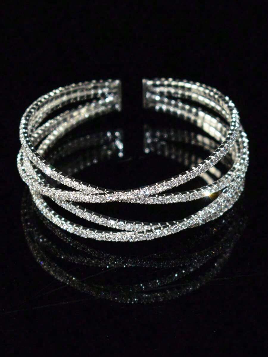 Brazalete con decoración de strass - Plateado - Ver 1