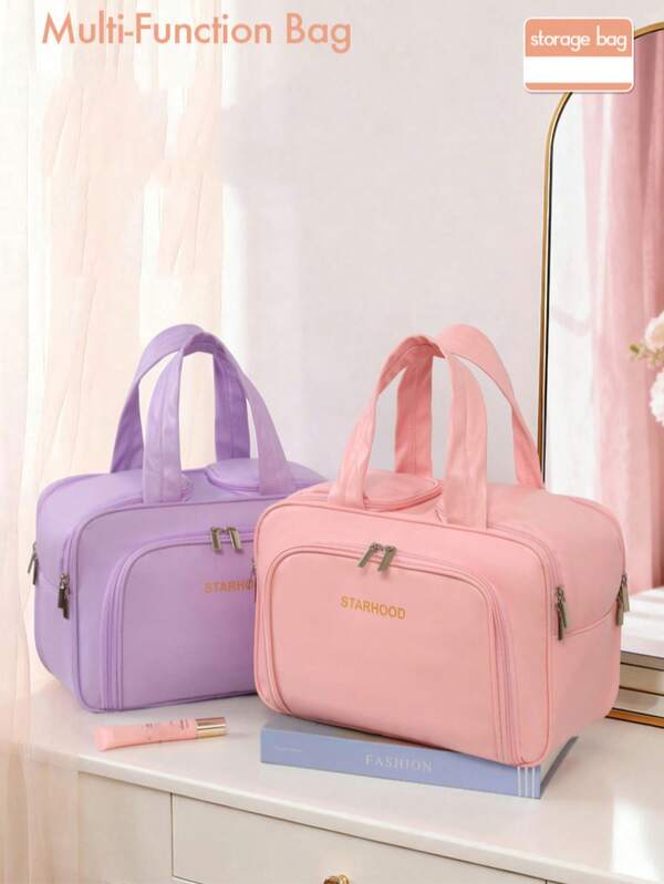 حقيبة مستحضرات تجميل متعددة الألوان، سعة كبيرة، متعددة الطبقات، منظم محمول للأدوات الصحية والسفر، حقيبة تخزين مستحضرات التجميل والعناية بالبشرة