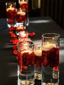 Transparent Glass Candle Holder And Water Floating Candle, Romantic Candlelight Dinner Decoration, White Floating Candle & Cylindrical Glass Vase, Wedding Table Centerpiece, Wedding Road Decoration, Proposal Party Scene Decoration, Atmosphere Creation Supplies. Photo Props, Art Flower Arrangement And Wedding Party Centerpiece, Interior Decoration, Romantic Candlelight Dinner Gifts Birthday Graduation - Multicolor - View 7