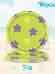 81 piezas Conjunto desechable de vajilla temática de SpongeBob SquarePants y Squidward Tentacles para fiesta de cumpleaños, platos de postre de 7 pulgadas, adecuado para camping, picnic, barbacoa en el patio, boda, Navidad, suministros para fiestas de cumpleaños - Multicolor - Ver 10