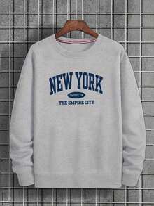 Sudadera informal holgada de algodón puro para hombre, Sudadera para Hombre con Estampado del Skyline de Nueva York y Taxi - Casual Azul Marino con Letras Blancas "NEW YORK", Suéter Cómodo de Mezcla de Poliéster para Primavera/Otoño, Diseño del Logo del Taxi Icónico de NYC (Lavable a Máquina), Ideal para Streetwear - Gris Claro - Ver 12