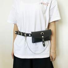 Punk Style JK Uniform Accessories Belt Full Hole Belt, Dark Punk Fashion Versatile Pants Punching Belt Bag, Women's Chain Waist Bag, Phone Pouch Change Money Bag