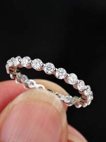 1 Stück S925 Sterling Silber 1,4 Karat Rund Moissanit Klassischer Solitär Ring, Unisex Ehering, Qualitäts-Schmuckgeschenk für Jahrestag, Hochzeit