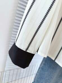 大码女式春季时尚休闲日常百搭印花撞色长袖衬衫，女士户外/旅行/度假装