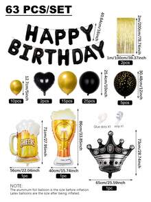 63 件/套黑色和金色生日快乐装饰套件，气球拱门套装，带金属流苏的横幅，香槟瓶和皇冠形气球，非常适合成人生日派对，适合 20 岁、30 岁、35 岁、40 岁、50 岁、60 岁、70 岁、80 岁、90 岁庆祝活动、圣诞节 - 黑色 - 查看 2
