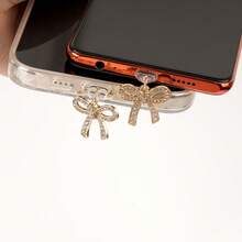 1pc Golden Rhinestone Bow Charm/Phone Charging Port Dust Plug/Decoration Pendant/Applicable For Iphone/Type-C/Android Plug