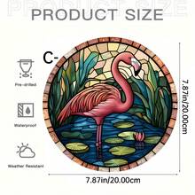 1 pieza Efecto de pintura de flamenco de vidrio colorido, decoración redonda de acrílico, adecuada para dormitorio, porche, baño, decoración de pared de oficina - Acrílico-redondo - Ver 16