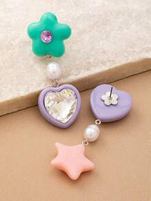 1 pereche de cercei asimetrici asimetrici drăguți de modă drăguț pentru femei, cu culoarea bomboanei