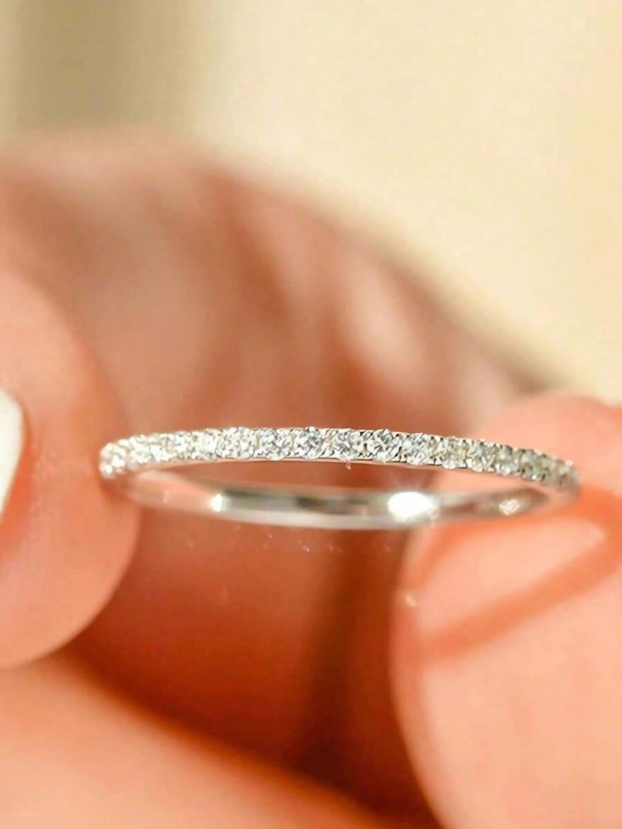 1 S925 Sterling Silver Rings Fashionable Versatile Arranged With Zirconia Multiple Sizes For Women Holiday Jewelry Proposal Gift Engagement Gift